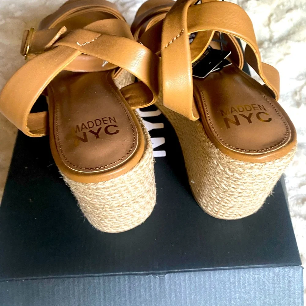 Women’s Tan Wedge Sandals with Ankle Strap